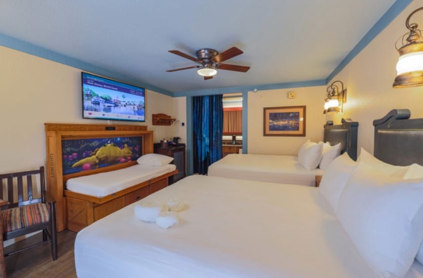 A sleeps 5 room at Port Orleans Riverside, including child's pull down bed